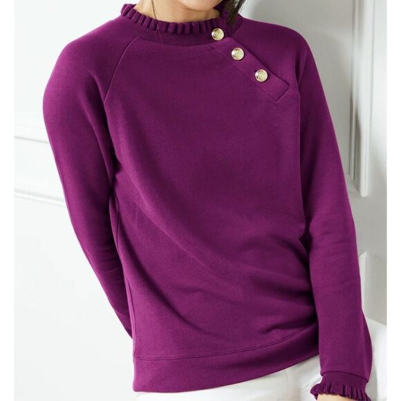 Talbots Sweaters - Talbots Women’s Plum Ruffle Trim Raglan Sweatshirt Size Large NEW